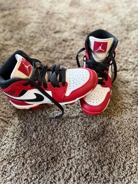 Jordan Kids Red White and Black High-Top Sneaker Cleats